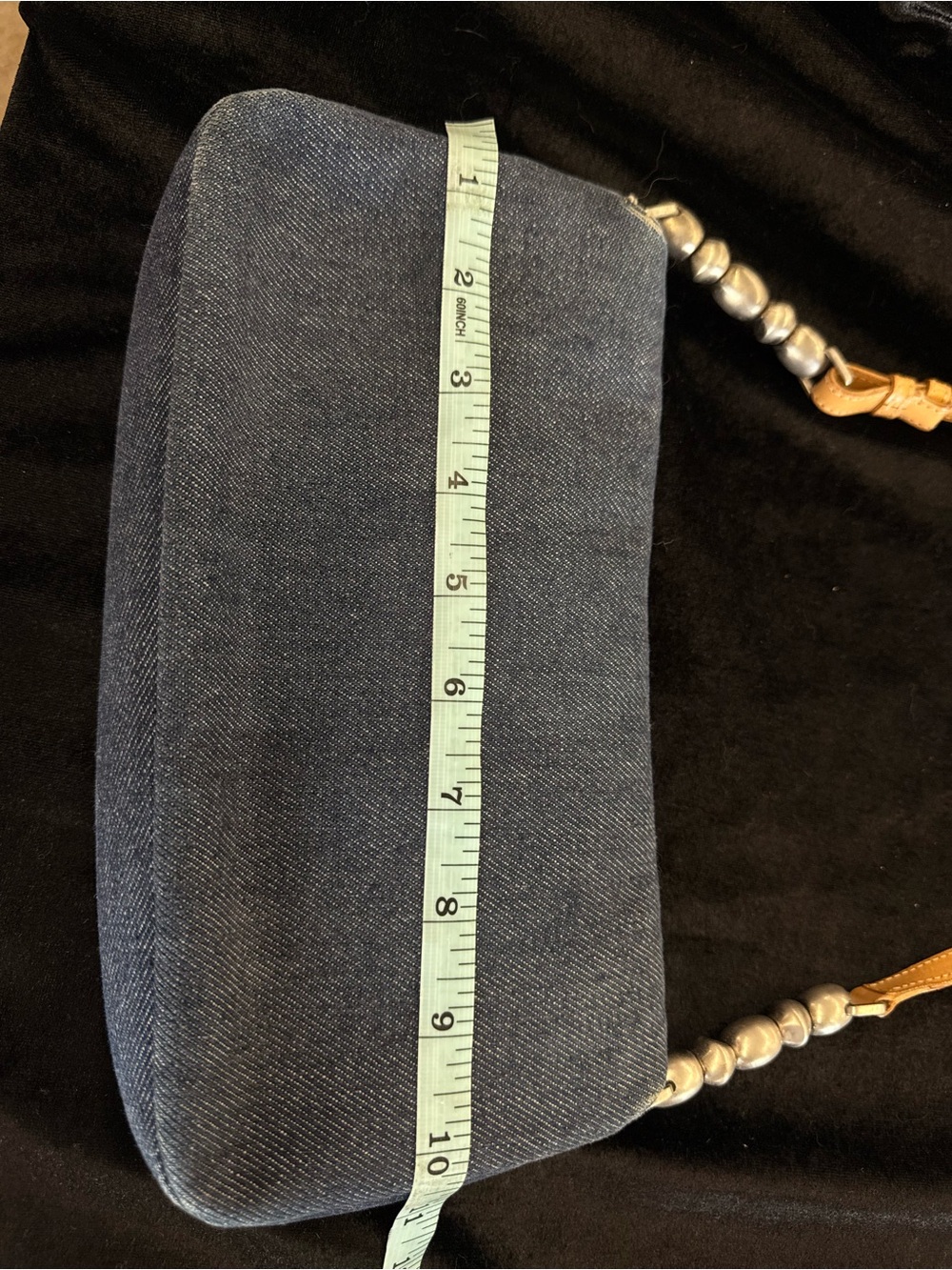 Vintage Dior Blue Denim Shoulder Bag with Tan Strap and Silver Accents - Picture 7 of 13
